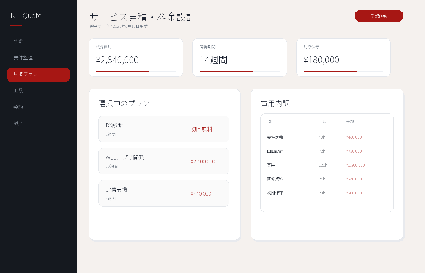 サービス見積・料金設計画面のデモイメージ